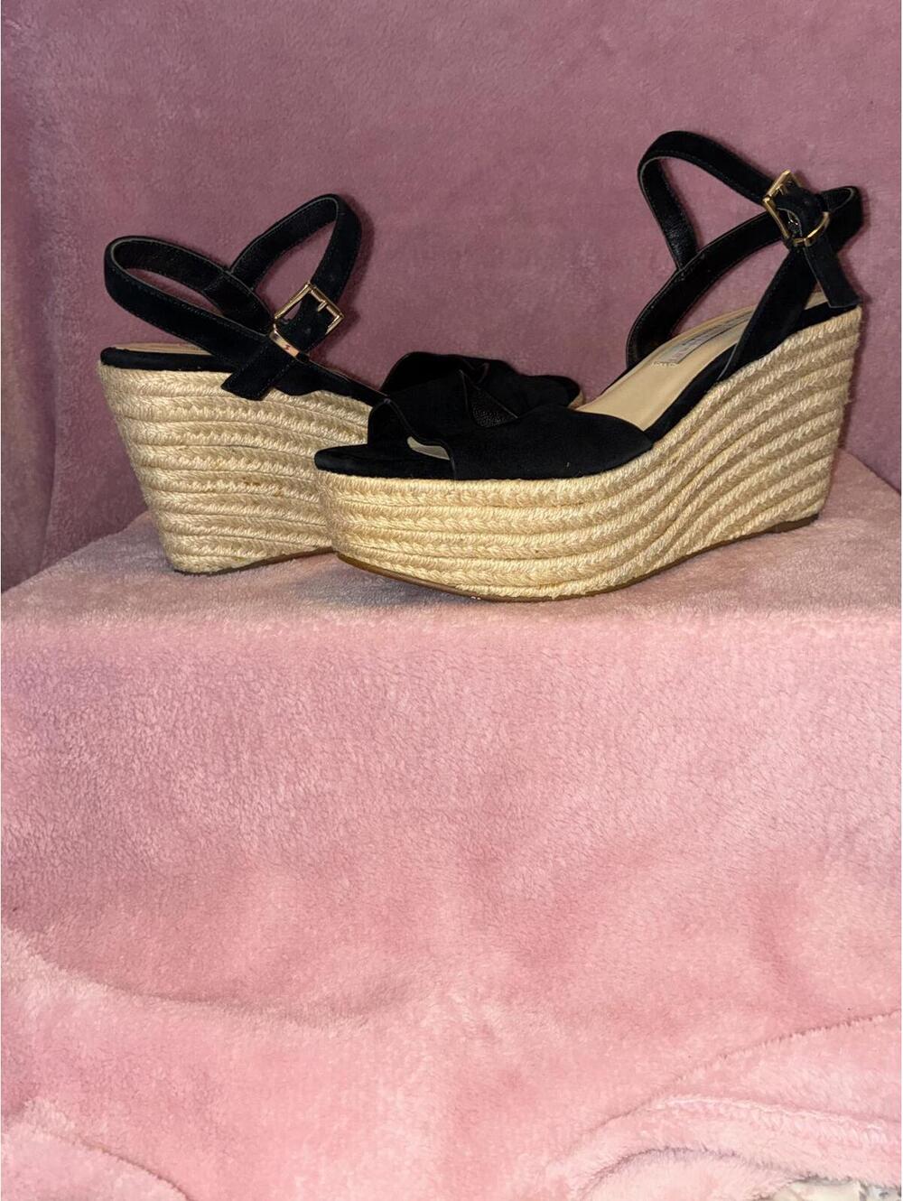Kristin Cavallari x Chinese Laundry Black Suede Brandie Espadrille Wedge Sandals